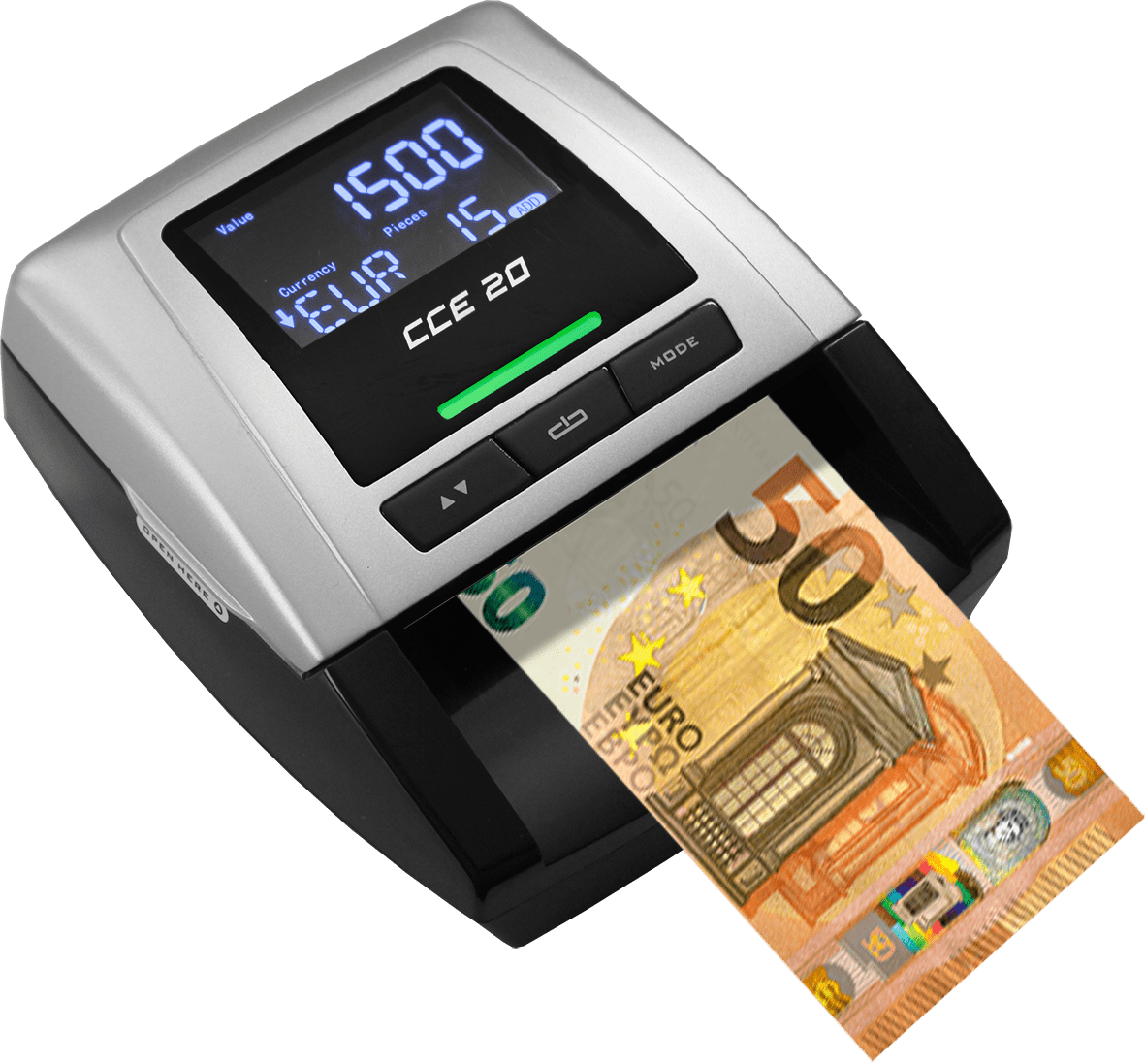 CCE 20 Falschgeldprüfer mit Geldschein
